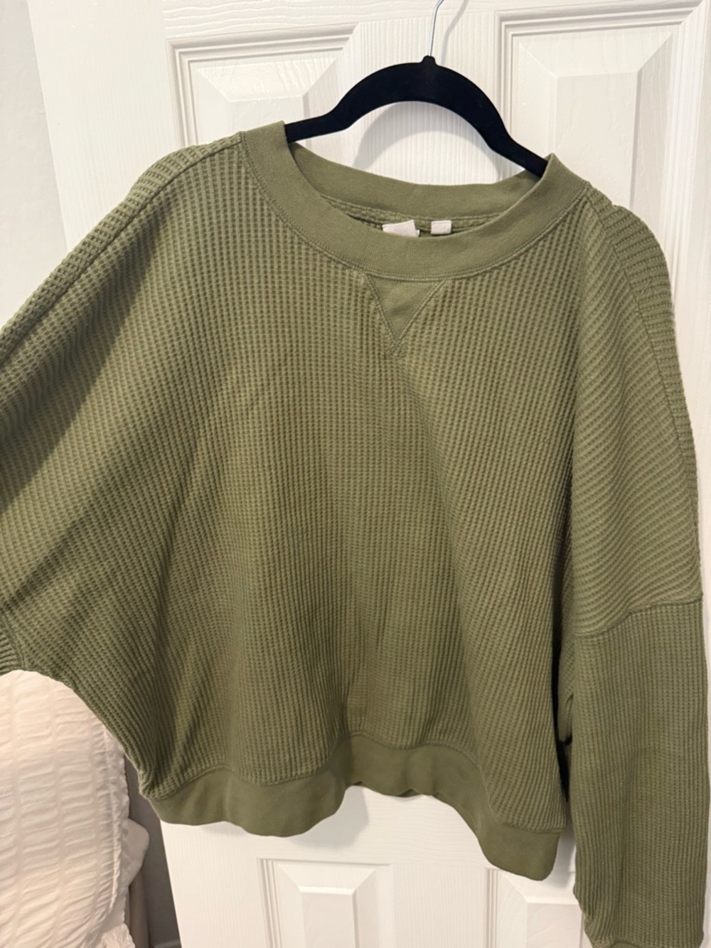 GAP Olive Green Waffle-Knit Crew Sweatshirt